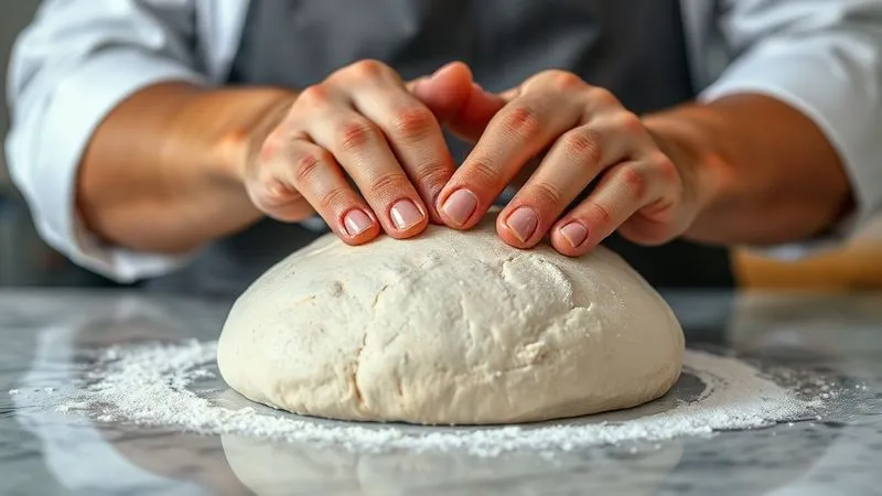A photorealistic image of a baker's hands gently kneading whole wheat dough on a marble countertop, showing the dough's elasticity and smooth texture. The scene is well-lit, highlighting the texture of the dough and the baker's focused expression. 8K, cinematic lighting, sharp focus, depth of field. A photorealistic image of a baker's hands gently kneading whole wheat dough on a marble countertop, showing the dough's elasticity and smooth texture. The scene is well-lit, highlighting the texture of the dough and the baker's focused expression. 8K, cinematic lighting, sharp focus, depth of field.