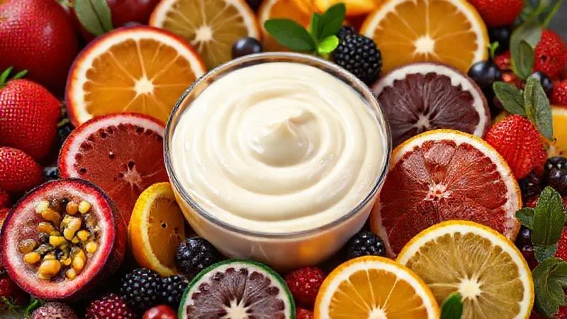 A vibrant and colorful photorealistic image of a variety of fresh, ripe fruits like passion fruit, berries, and citrus slices arranged artfully around a bowl of light, creamy mousse, emphasizing freshness and natural flavors. Professional photography, 8K, cinematic lighting, sharp focus, depth of field, shot on a high-end DSLR. A vibrant and colorful photorealistic image of a variety of fresh, ripe fruits like passion fruit, berries, and citrus slices arranged artfully around a bowl of light, creamy mousse, emphasizing freshness and natural flavors. Professional photography, 8K, cinematic lighting, sharp focus, depth of field, shot on a high-end DSLR.