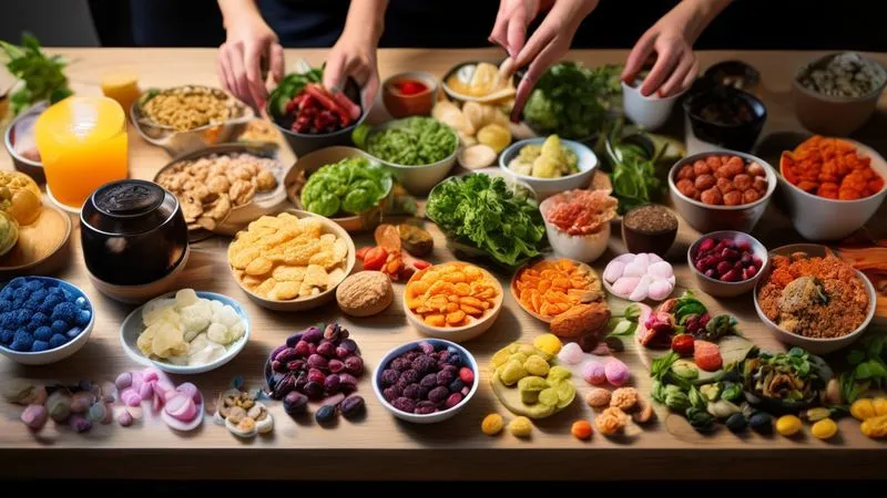 Photorealistic, professional photography, 8K, cinematic lighting, sharp focus on a diverse array of healthy snack ingredients laid out on a kitchen counter, meticulously separated into categories for different dietary needs (e.g., gluten-free, vegan, high-protein), with hands actively mixing and preparing, depth of field blurring a clean, modern kitchen, shot on a high-end DSLR, conveying customization and thoughtful preparation. Photorealistic, professional photography, 8K, cinematic lighting, sharp focus on a diverse array of healthy snack ingredients laid out on a kitchen counter, meticulously separated into categories for different dietary needs (e.g., gluten-free, vegan, high-protein), with hands actively mixing and preparing, depth of field blurring a clean, modern kitchen, shot on a high-end DSLR, conveying customization and thoughtful preparation.