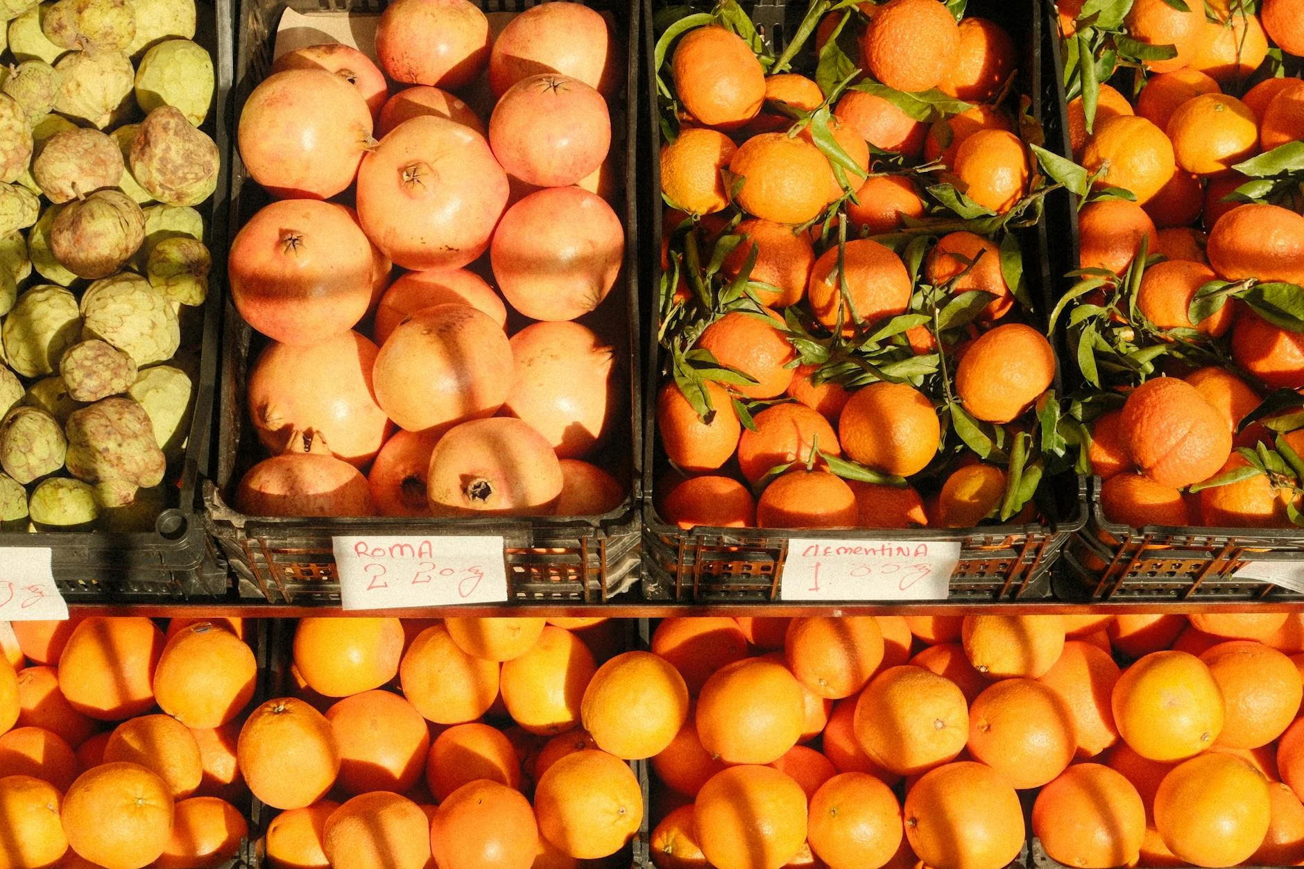 Colorful assortment of citrus fruits and pomegranates at a bustling Lisbon market. — Foto: Alyona Nagel / Pexels